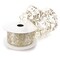2 1/2" Wired Ribbon Glitter Swirl Leaves Ivory/Gold Sheer - 10 Yards